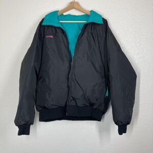 Vintage Columbia Jacket Mens XL Black Teal Down Puffer Bomber Nylon 90s